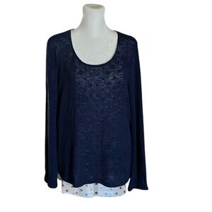 Charming Charlie Navy Blue Polka Dot Layered Open Split Back Knit Top Size M